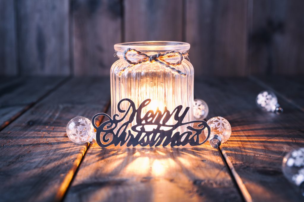 Christmas decoration on old wood - Candle Jar Card